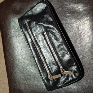 HOBO Black Leather Clutch with Silver Zippers